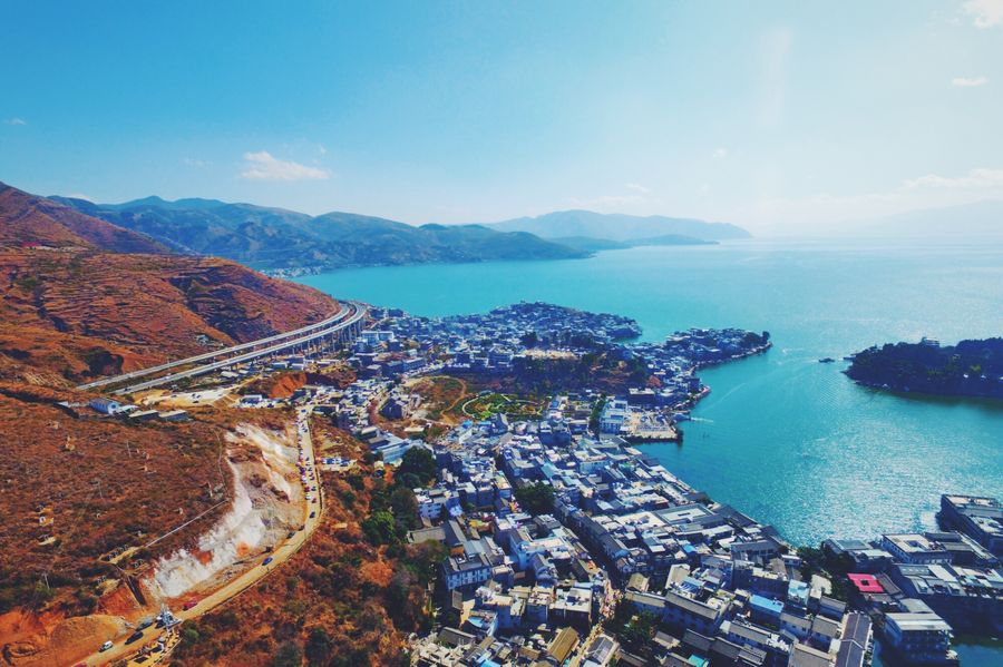 洱海东岸双廊古镇航拍